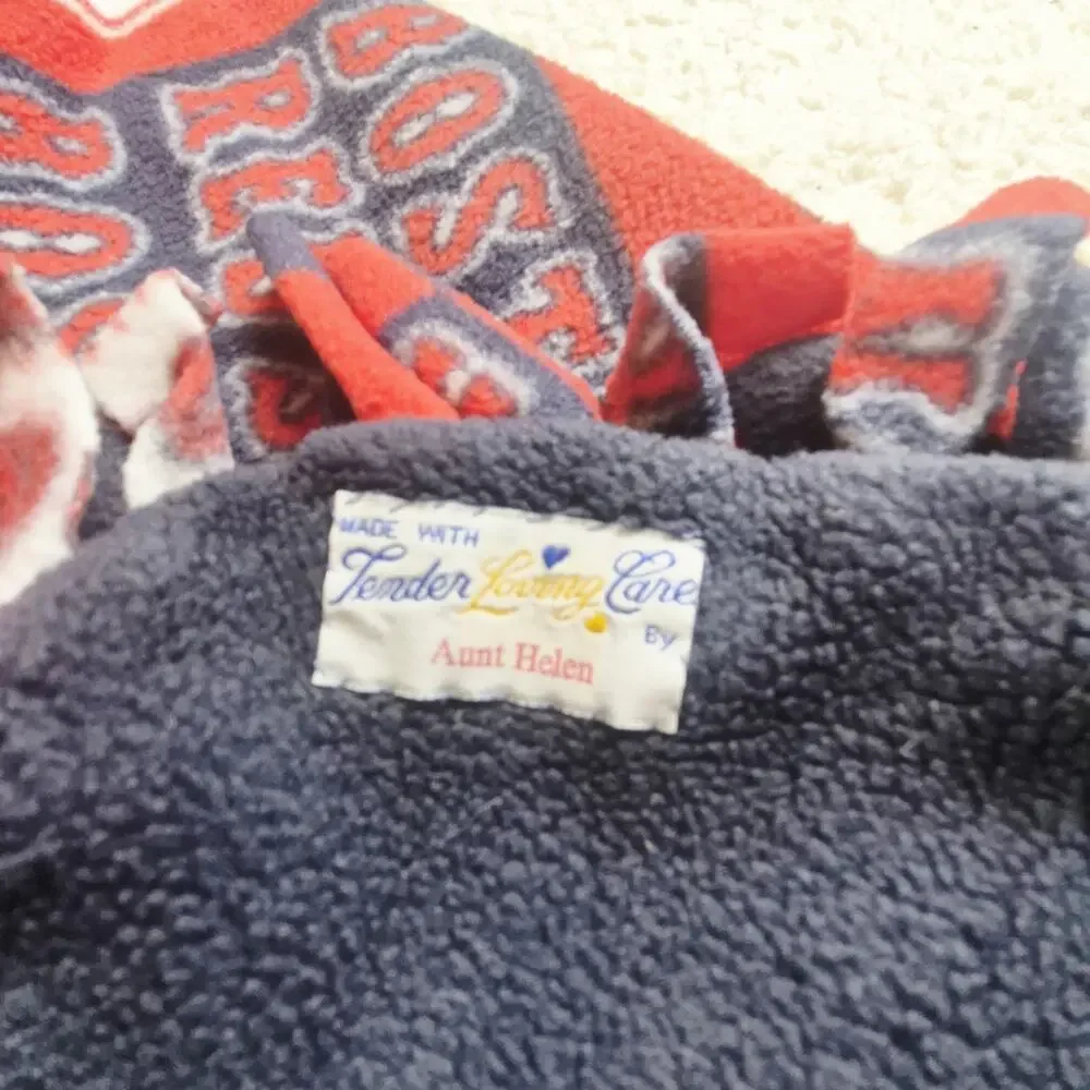 Boston Red Sox Double Fleece Throw Blanket Handmade 48x48 Red Navy Blue Large